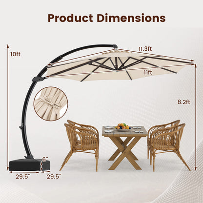 11 FT Cantilever Patio Umbrella with Base with 360° Rotation and Tilt Adjustment, Beige Outdoor Umbrellas at Gallery Canada