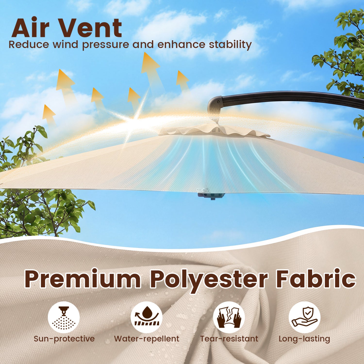 11 FT Cantilever Patio Umbrella with Base with 360° Rotation and Tilt Adjustment, Beige Outdoor Umbrellas at Gallery Canada