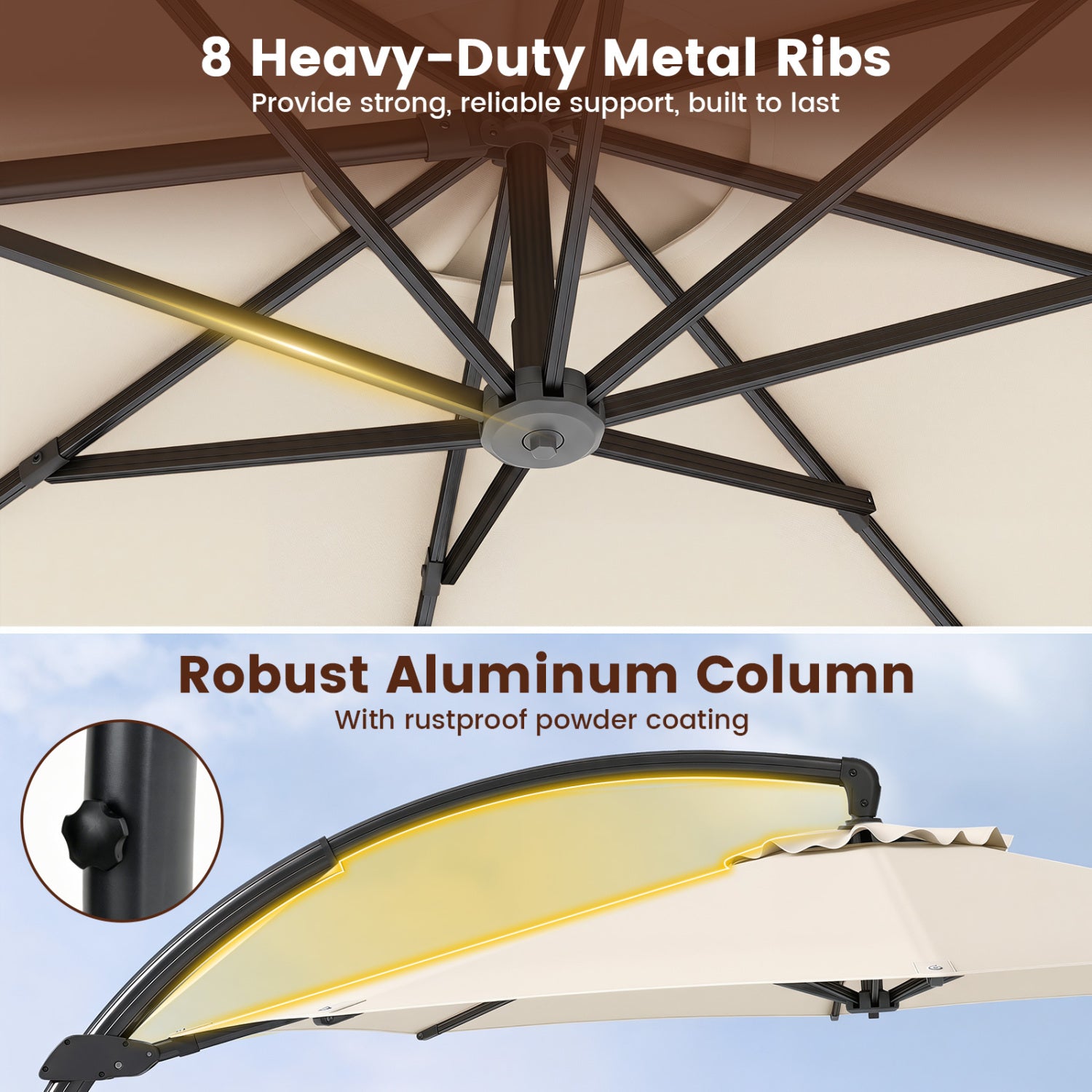 11 FT Cantilever Patio Umbrella with Base with 360° Rotation and Tilt Adjustment, Beige Outdoor Umbrellas at Gallery Canada