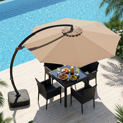 11 FT Cantilever Patio Umbrella with Base with 360° Rotation and Tilt Adjustment, Brown Outdoor Umbrellas at Gallery Canada