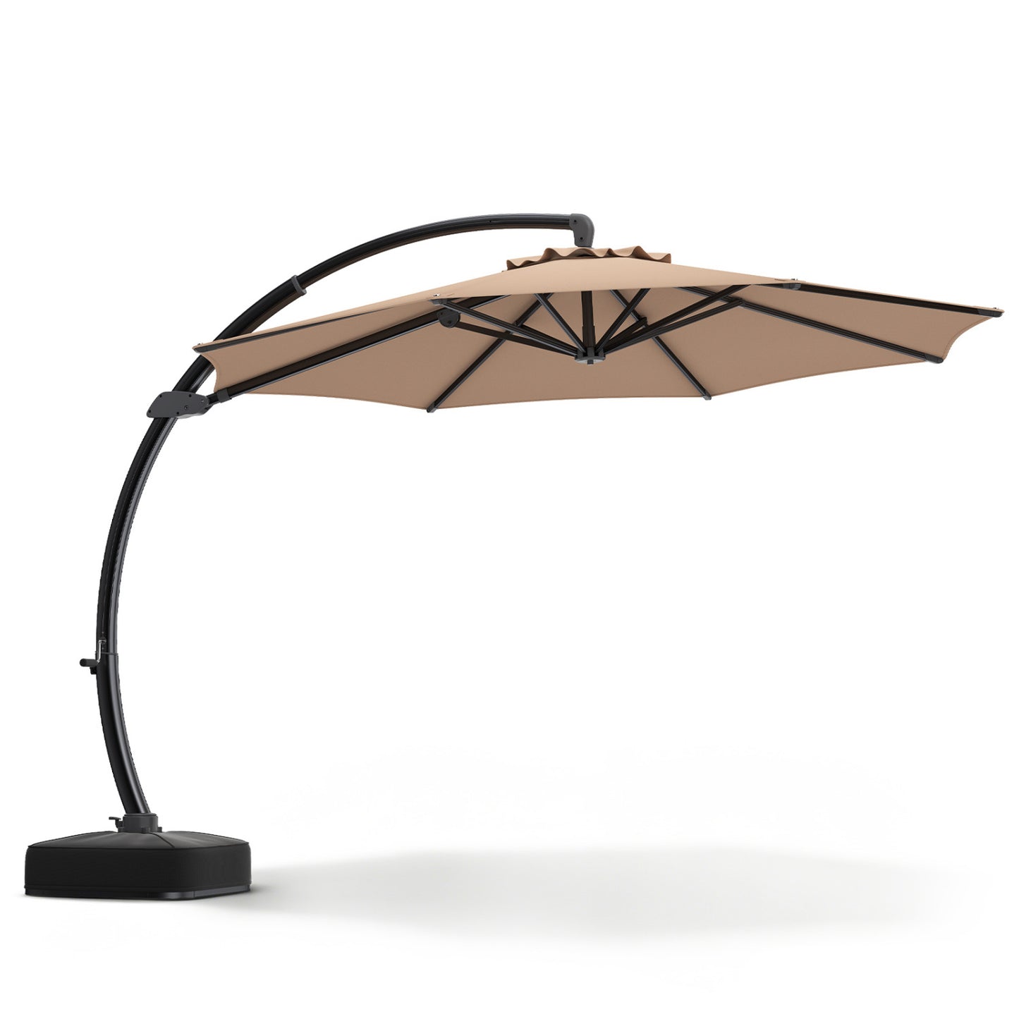 11 FT Cantilever Patio Umbrella with Base with 360° Rotation and Tilt Adjustment, Brown Outdoor Umbrellas at Gallery Canada