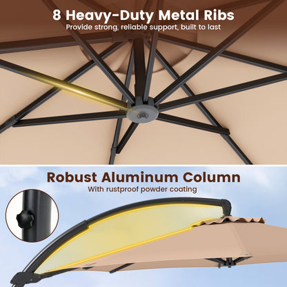 11 FT Cantilever Patio Umbrella with Base with 360° Rotation and Tilt Adjustment, Brown Outdoor Umbrellas at Gallery Canada