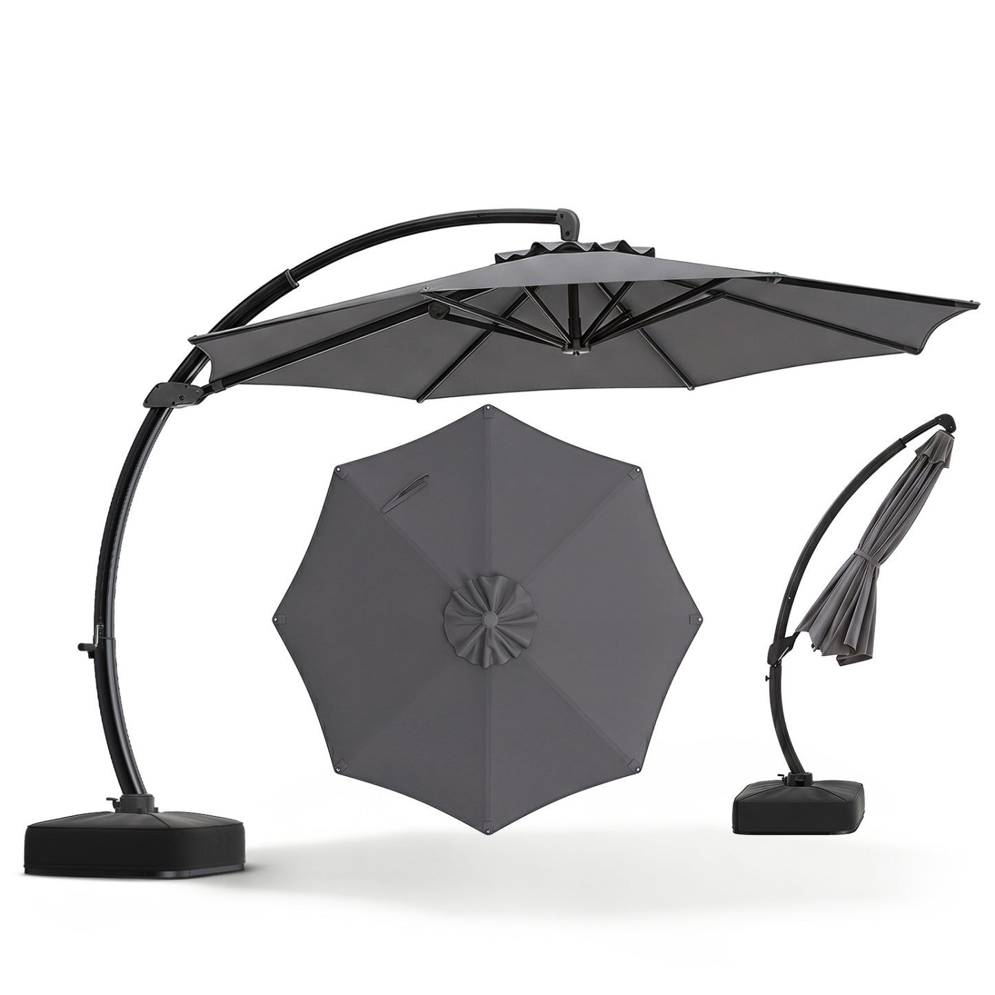 11 FT Cantilever Patio Umbrella with Base with 360° Rotation and Tilt Adjustment, Gray Outdoor Umbrellas Gray at Gallery Canada