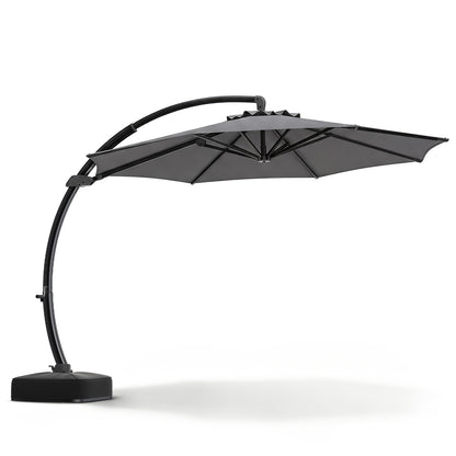 11 FT Cantilever Patio Umbrella with Base with 360° Rotation and Tilt Adjustment, Gray Outdoor Umbrellas at Gallery Canada