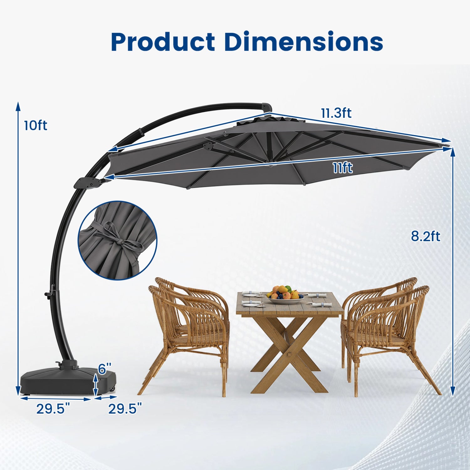 11 FT Cantilever Patio Umbrella with Base with 360° Rotation and Tilt Adjustment, Gray Outdoor Umbrellas at Gallery Canada