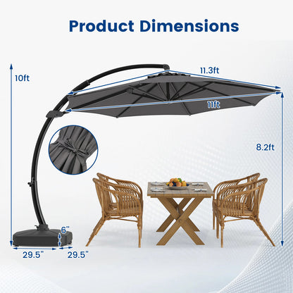 11 FT Cantilever Patio Umbrella with Base with 360° Rotation and Tilt Adjustment, Gray Outdoor Umbrellas at Gallery Canada