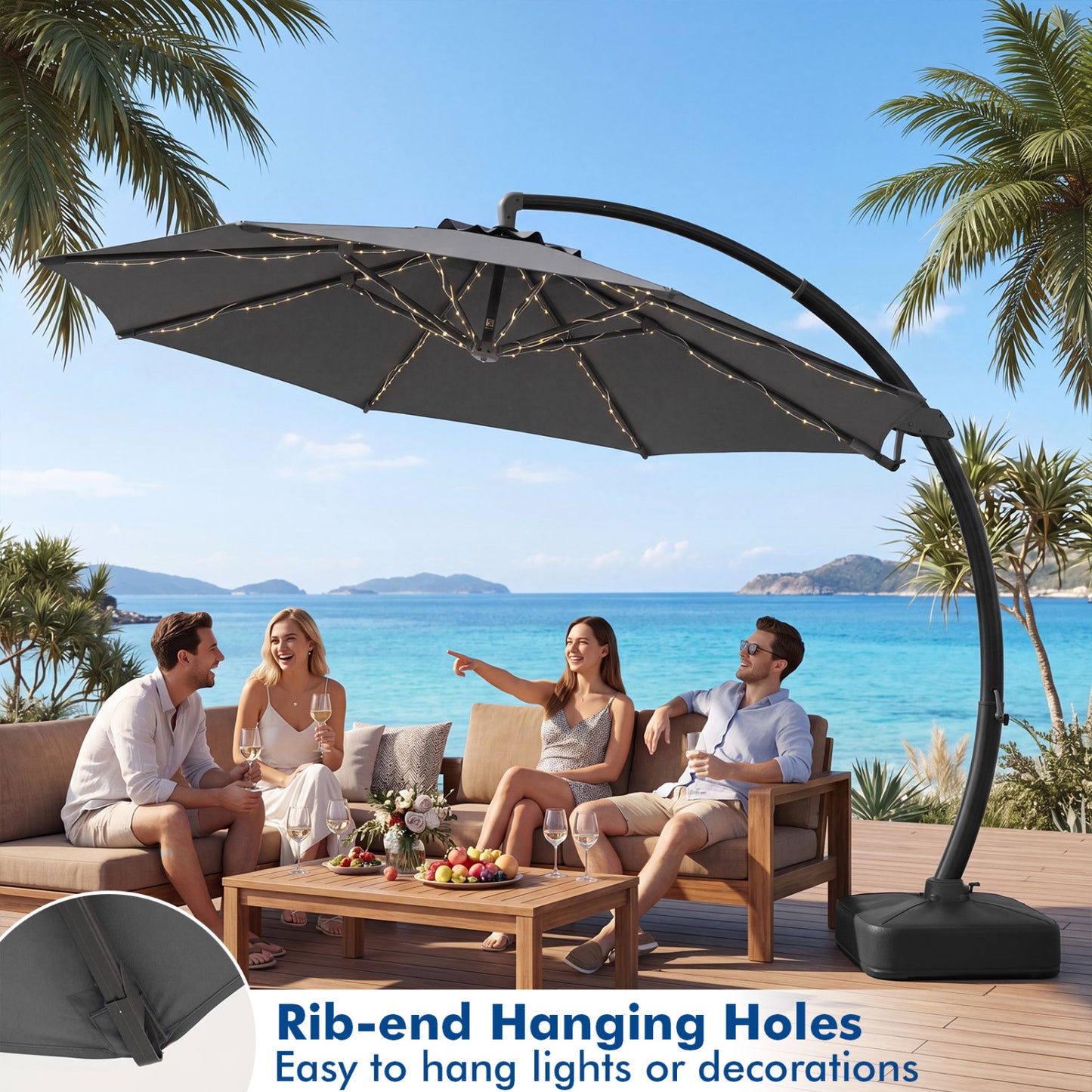 11 FT Cantilever Patio Umbrella with Base with 360° Rotation and Tilt Adjustment, Gray Outdoor Umbrellas at Gallery Canada