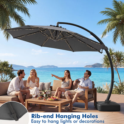 11 FT Cantilever Patio Umbrella with Base with 360° Rotation and Tilt Adjustment, Gray Outdoor Umbrellas at Gallery Canada