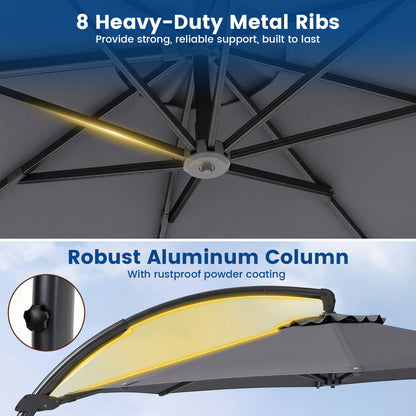 11 FT Cantilever Patio Umbrella with Base with 360° Rotation and Tilt Adjustment, Gray Outdoor Umbrellas at Gallery Canada