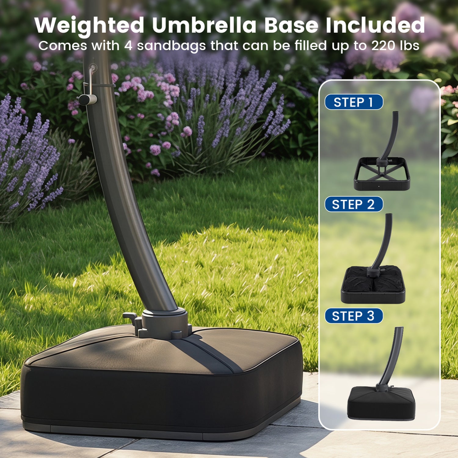 11 FT Cantilever Patio Umbrella with Base with 360° Rotation and Tilt Adjustment, Gray Outdoor Umbrellas at Gallery Canada