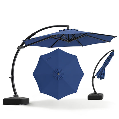 11 FT Cantilever Patio Umbrella with Base with 360° Rotation and Tilt Adjustment, Navy Outdoor Umbrellas Navy at Gallery Canada