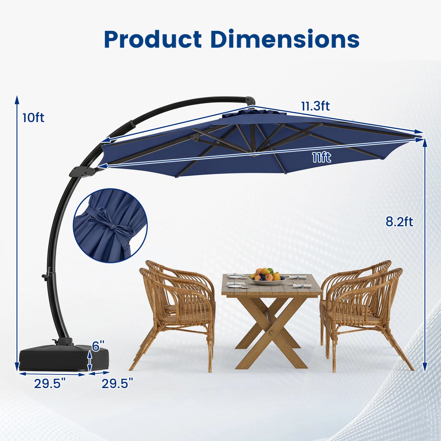 11 FT Cantilever Patio Umbrella with Base with 360° Rotation and Tilt Adjustment, Navy Outdoor Umbrellas at Gallery Canada