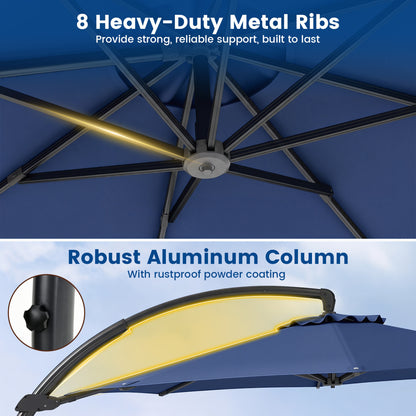 11 FT Cantilever Patio Umbrella with Base with 360° Rotation and Tilt Adjustment, Navy Outdoor Umbrellas at Gallery Canada