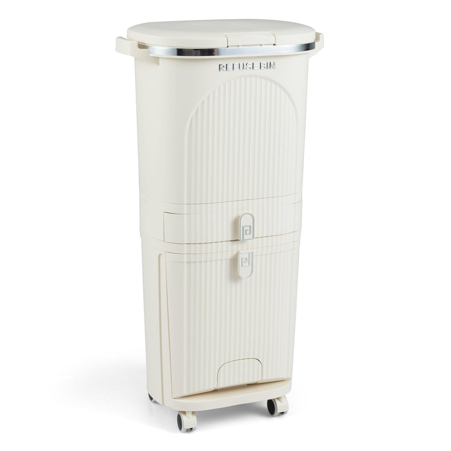 11 Gallon 3-Layer Kitchen Trash Can with Lid and 2 Removable Buckets, Beige Kitchen Trash Cans Beige at Gallery Canada