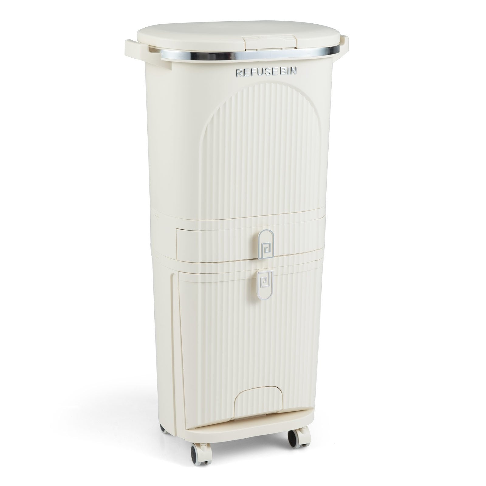 11 Gallon 3-Layer Kitchen Trash Can with Lid and 2 Removable Buckets, Beige Kitchen Trash Cans Beige at Gallery Canada