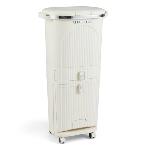11 Gallon 3-Layer Kitchen Trash Can with Lid and 2 Removable Buckets, Beige