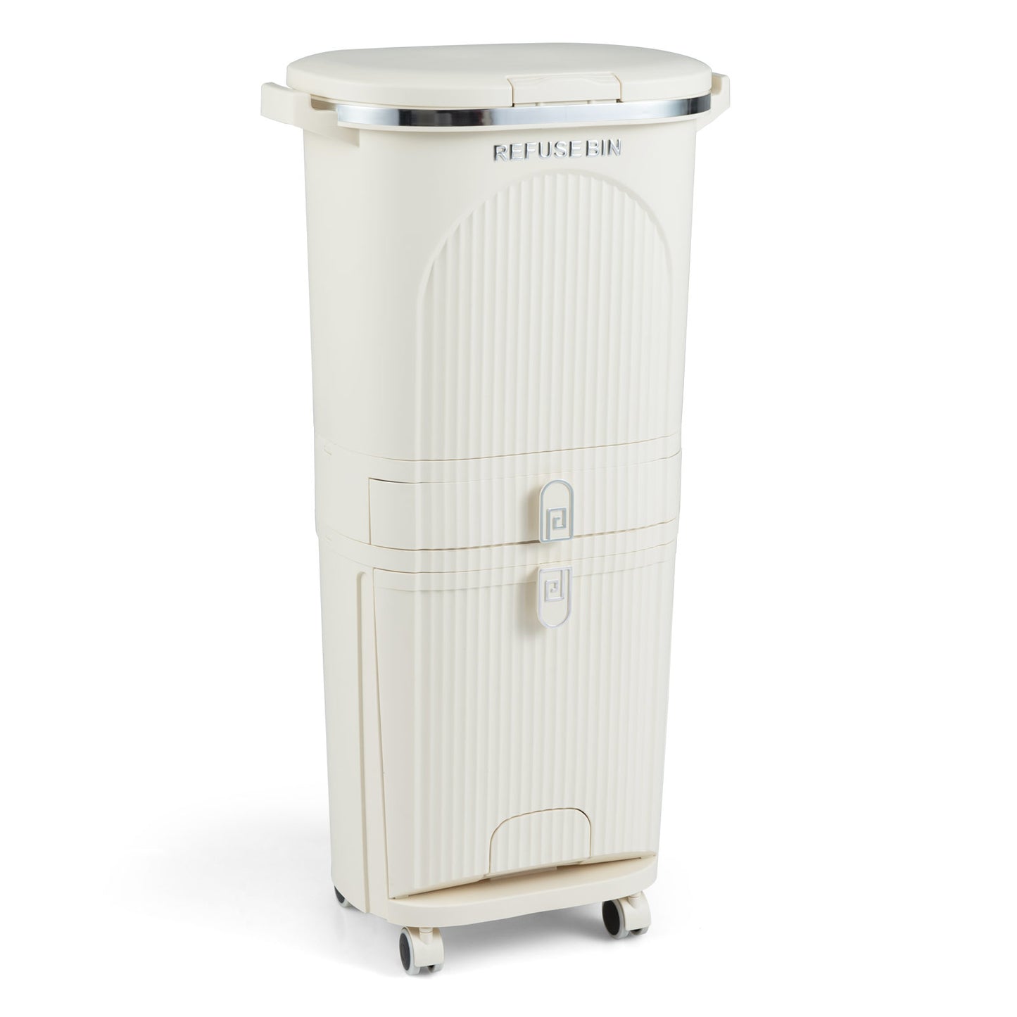 11 Gallon Kitchen Trash Can, 3-Layer, Lid, 2 Removable Buckets, Beige Kitchen Trash Cans at Gallery Canada