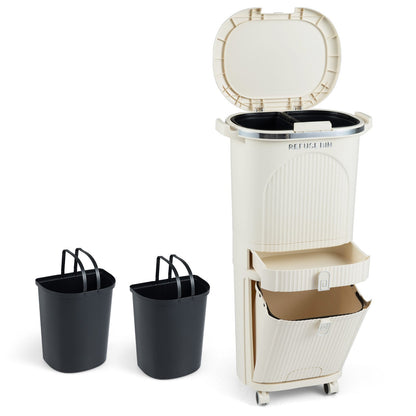 11 Gallon 3-Layer Kitchen Trash Can with Lid and 2 Removable Buckets, Beige Kitchen Trash Cans at Gallery Canada