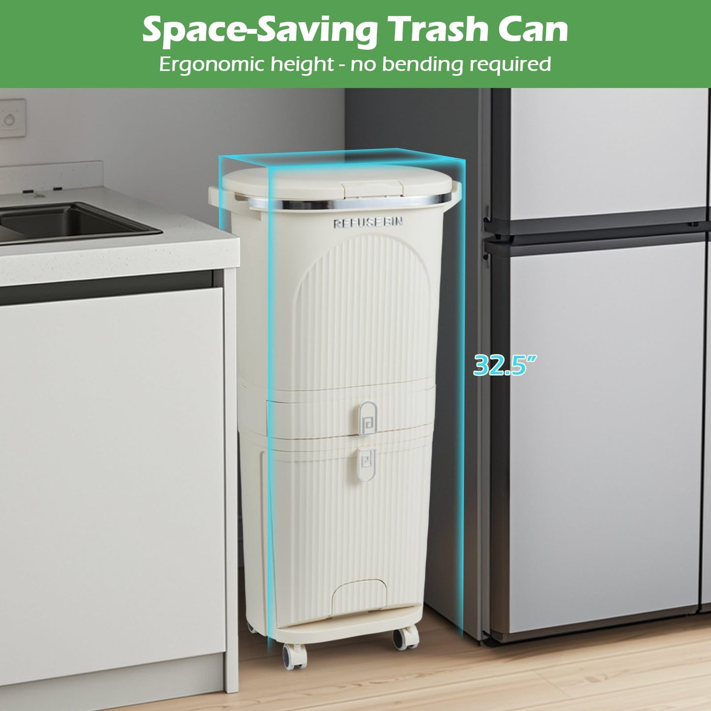 11 Gallon 3-Layer Kitchen Trash Can with Lid and 2 Removable Buckets, Beige Kitchen Trash Cans at Gallery Canada