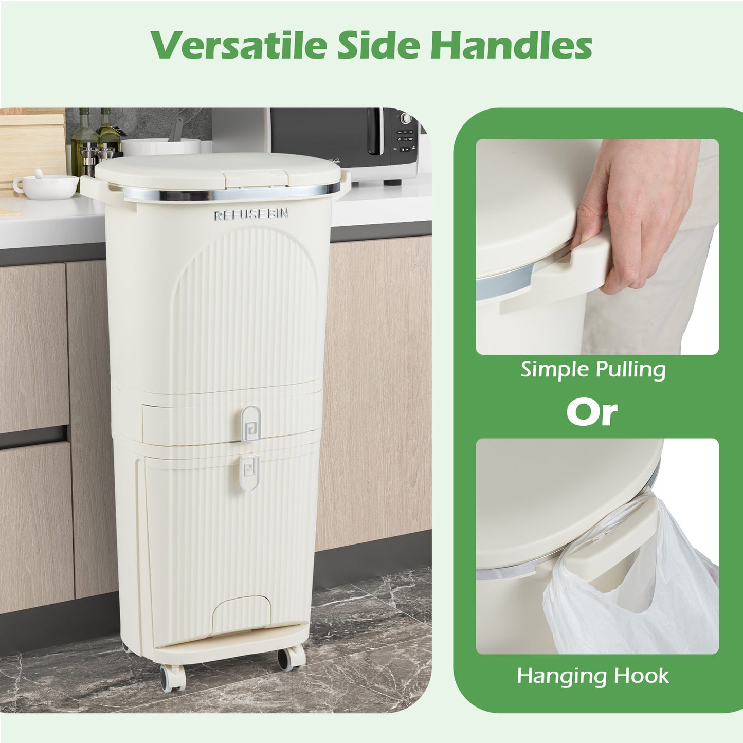 11 Gallon 3-Layer Kitchen Trash Can with Lid and 2 Removable Buckets, Beige Kitchen Trash Cans at Gallery Canada