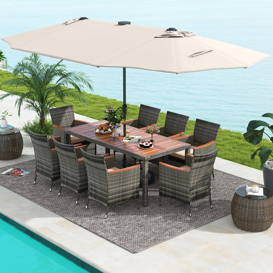 11 Pieces Patio Dining Set with 15 Feet Double-Sided Patio Umbrella Base Included, Beige Patio Furniture Sets Beige at Gallery Canada