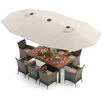 11 Pieces Patio Dining Set with 15 Feet Double-Sided Patio Umbrella Base Included, Beige Patio Furniture Sets Beige at Gallery Canada