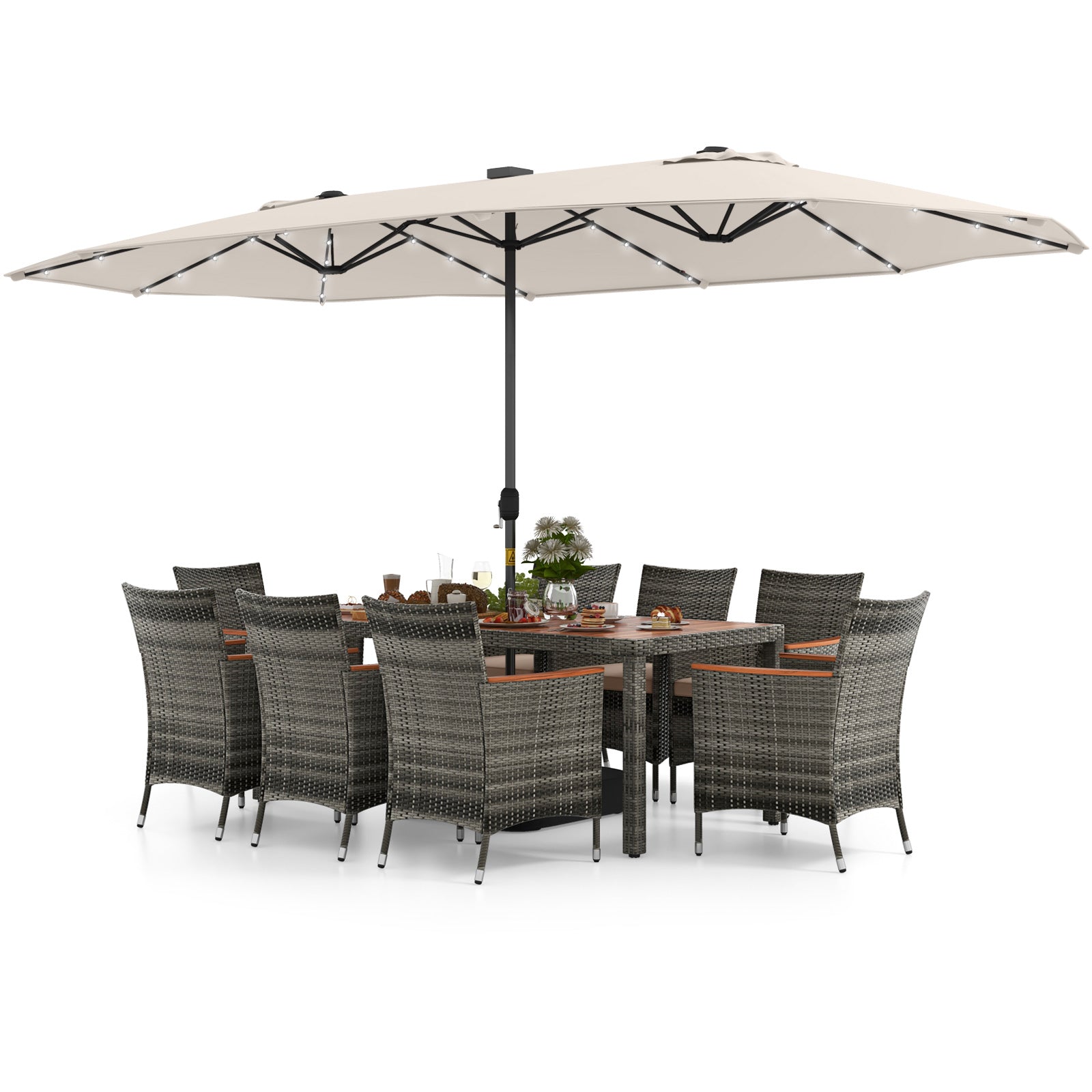 11 Pieces Patio Dining Set with 15 Feet Double-Sided Patio Umbrella Base Included, Beige Patio Furniture Sets at Gallery Canada