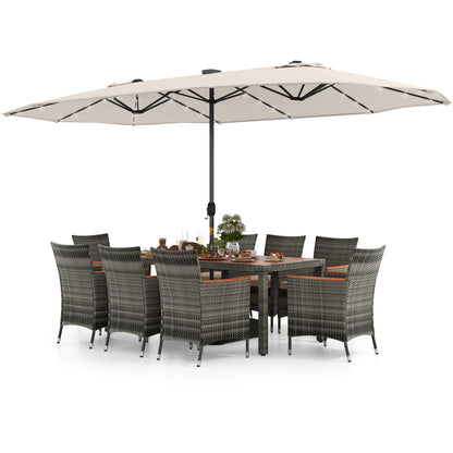 11 Pieces Patio Dining Set with 15 Feet Double-Sided Patio Umbrella Base Included, Beige Patio Furniture Sets at Gallery Canada