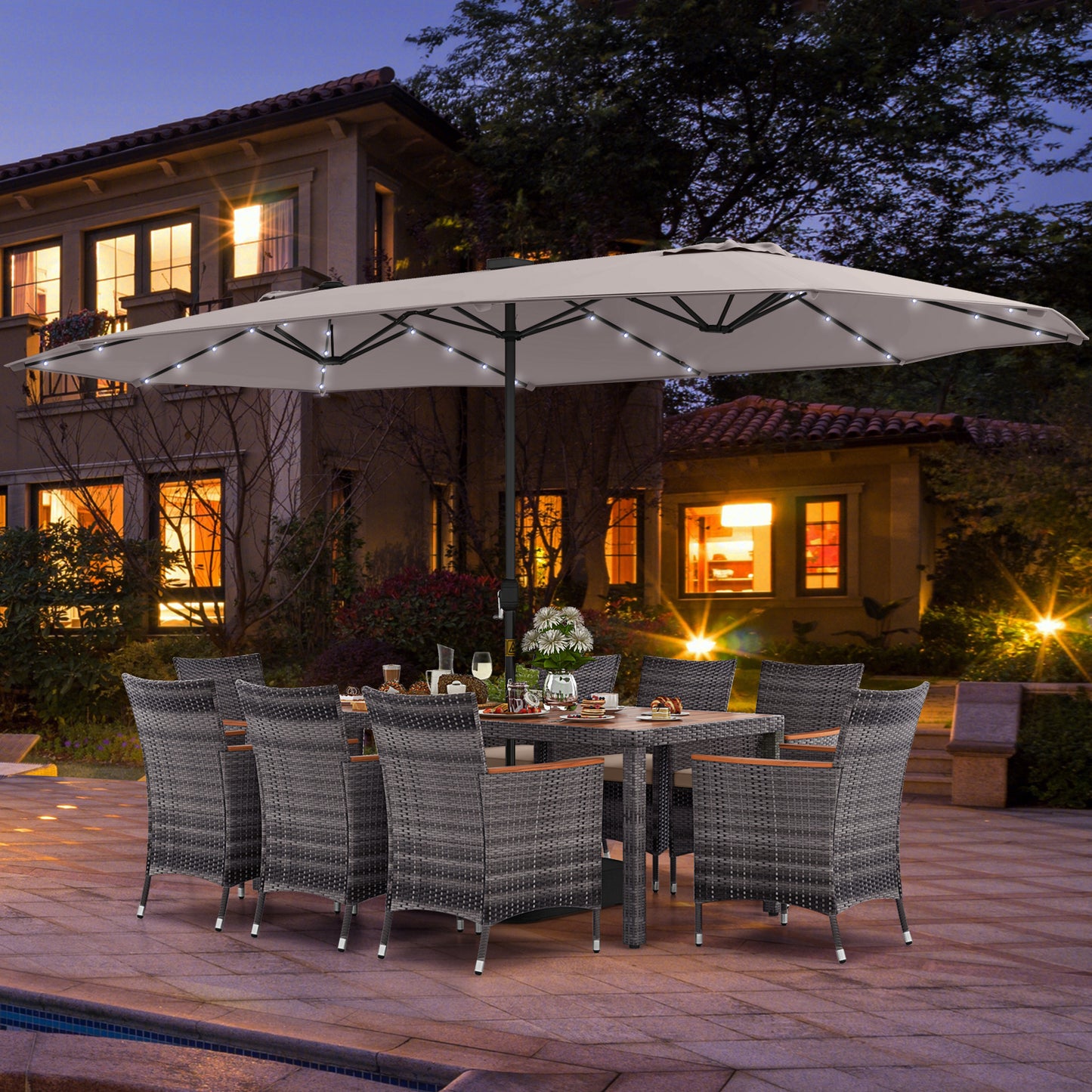 11 Pieces Patio Dining Set with 15 Feet Double-Sided Patio Umbrella Base Included, Beige Patio Furniture Sets at Gallery Canada