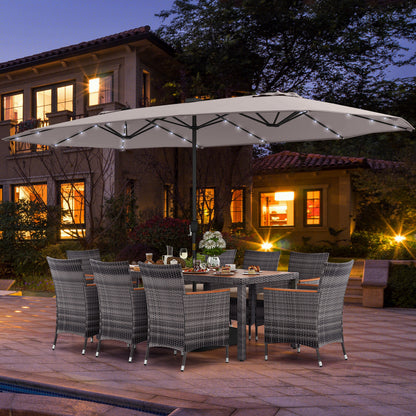 11 Pieces Patio Dining Set with 15 Feet Double-Sided Patio Umbrella Base Included, Beige Patio Furniture Sets at Gallery Canada