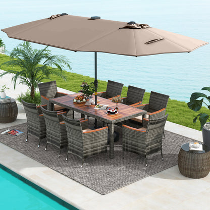 11 Pieces Patio Dining Set with 15 Feet Double-Sided Patio Umbrella Base Included, Tan Patio Dining Sets at Gallery Canada