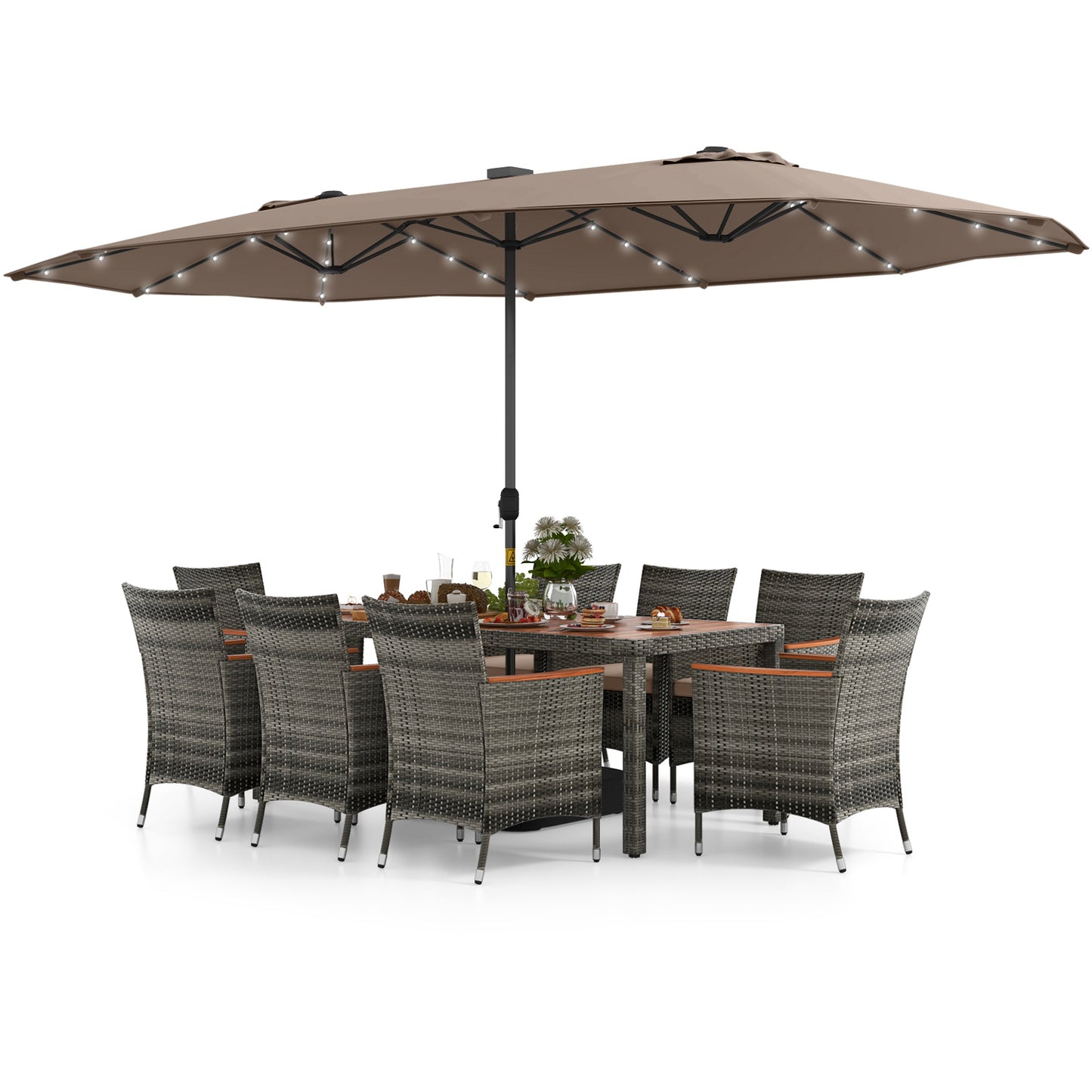 11 Pieces Patio Dining Set with 15 Feet Double-Sided Patio Umbrella Base Included, Tan Patio Dining Sets at Gallery Canada