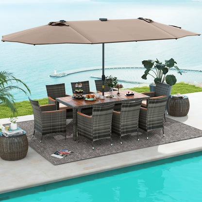 11 Pieces Patio Dining Set with 15 Feet Double-Sided Patio Umbrella Base Included, Tan Patio Dining Sets at Gallery Canada
