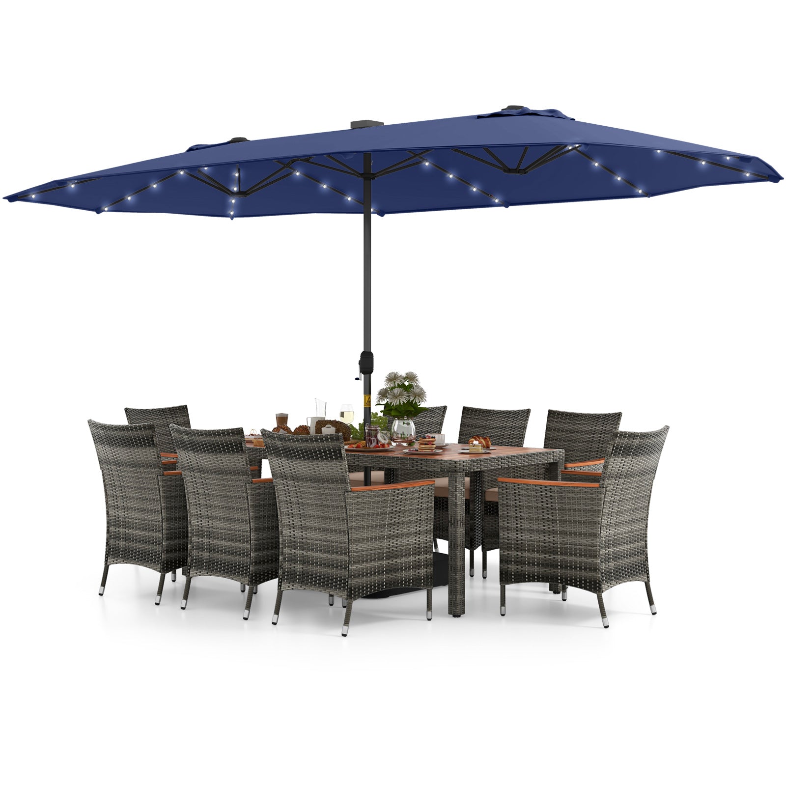 11 Pieces Patio Dining Set with 15 Feet Double-Sided Patio Umbrella Base Included, Navy Patio Dining Sets at Gallery Canada