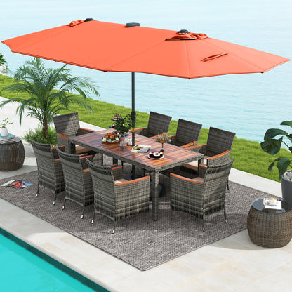 11 Pieces Patio Dining Set with 15 Feet Double-Sided Patio Umbrella Base Included, Orange Patio Dining Sets at Gallery Canada