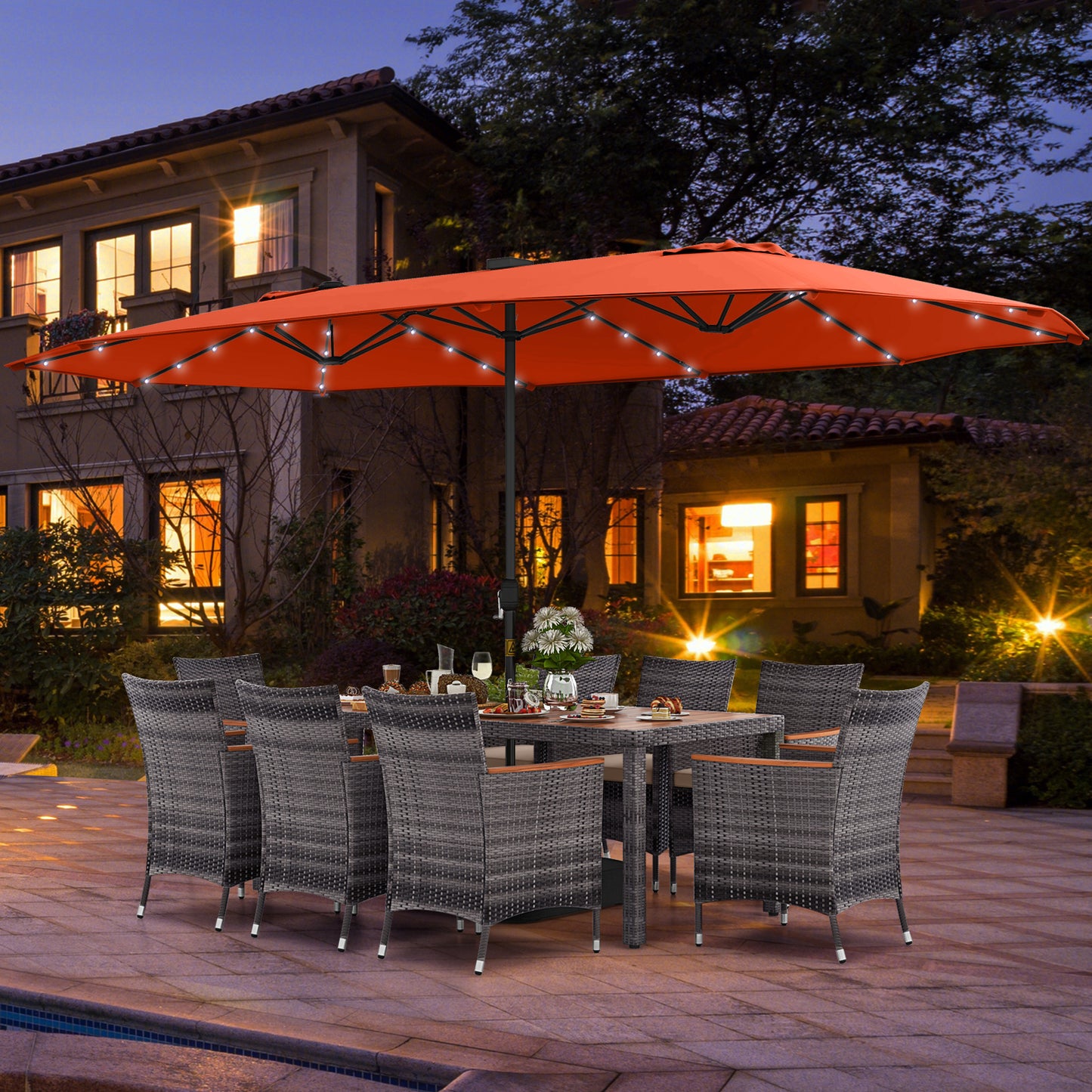 11 Pieces Patio Dining Set with 15 Feet Double-Sided Patio Umbrella Base Included, Orange Patio Dining Sets at Gallery Canada