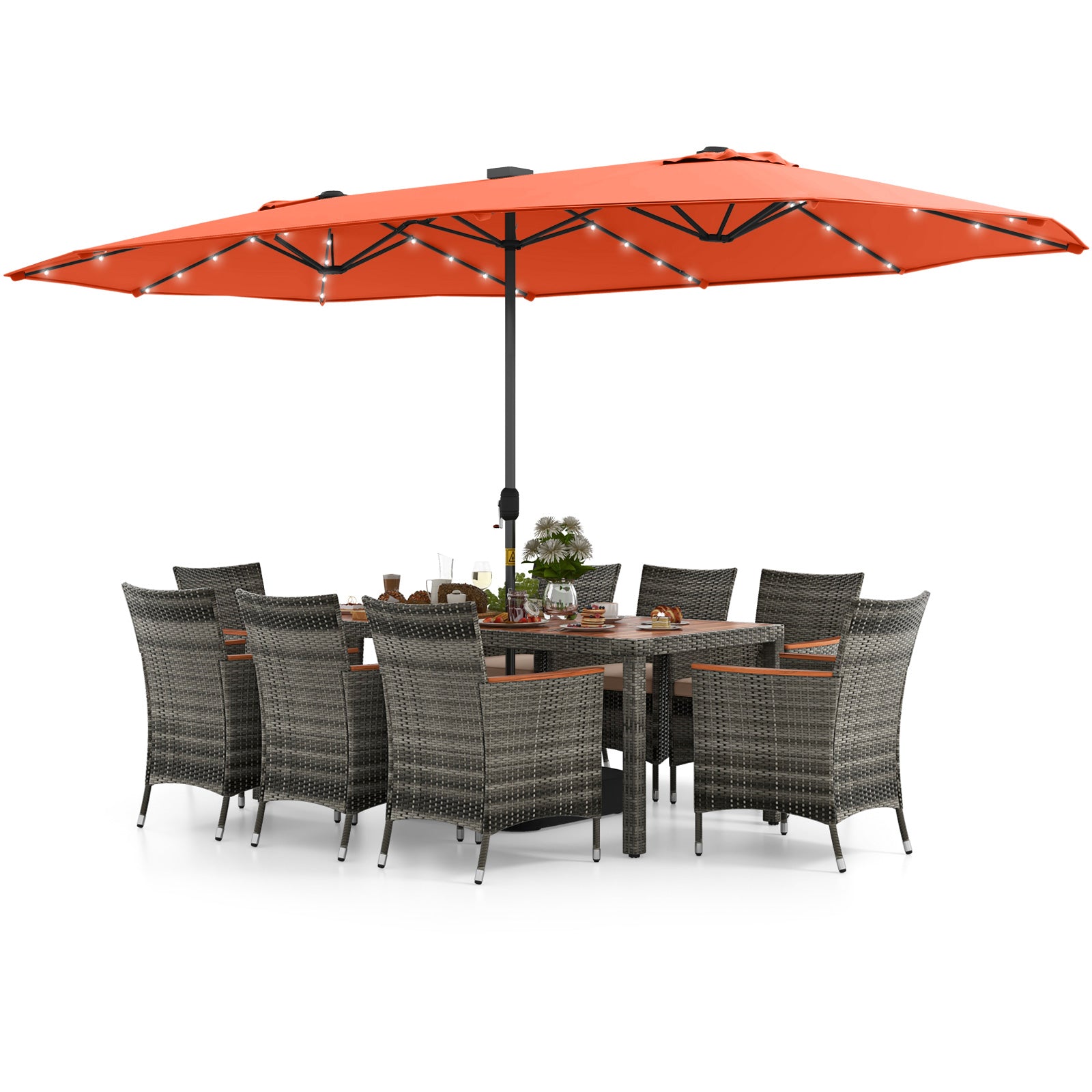 11 Pieces Patio Dining Set with 15 Feet Double-Sided Patio Umbrella Base Included, Orange Patio Dining Sets at Gallery Canada