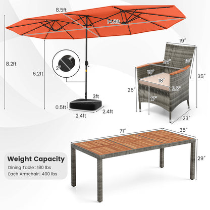 11 Pieces Patio Dining Set with 15 Feet Double-Sided Patio Umbrella Base Included, Orange Patio Dining Sets at Gallery Canada