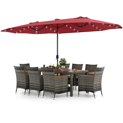 11 Pieces Patio Dining Set with 15 Feet Double-Sided Patio Umbrella Base Included, Wine Patio Dining Sets at Gallery Canada