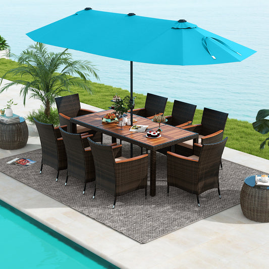 Patio Dining Set, 15ft Double-Sided Umbrella, 8 Stackable Chairs, Turquoise Patio Dining Sets Turquoise at Gallery Canada