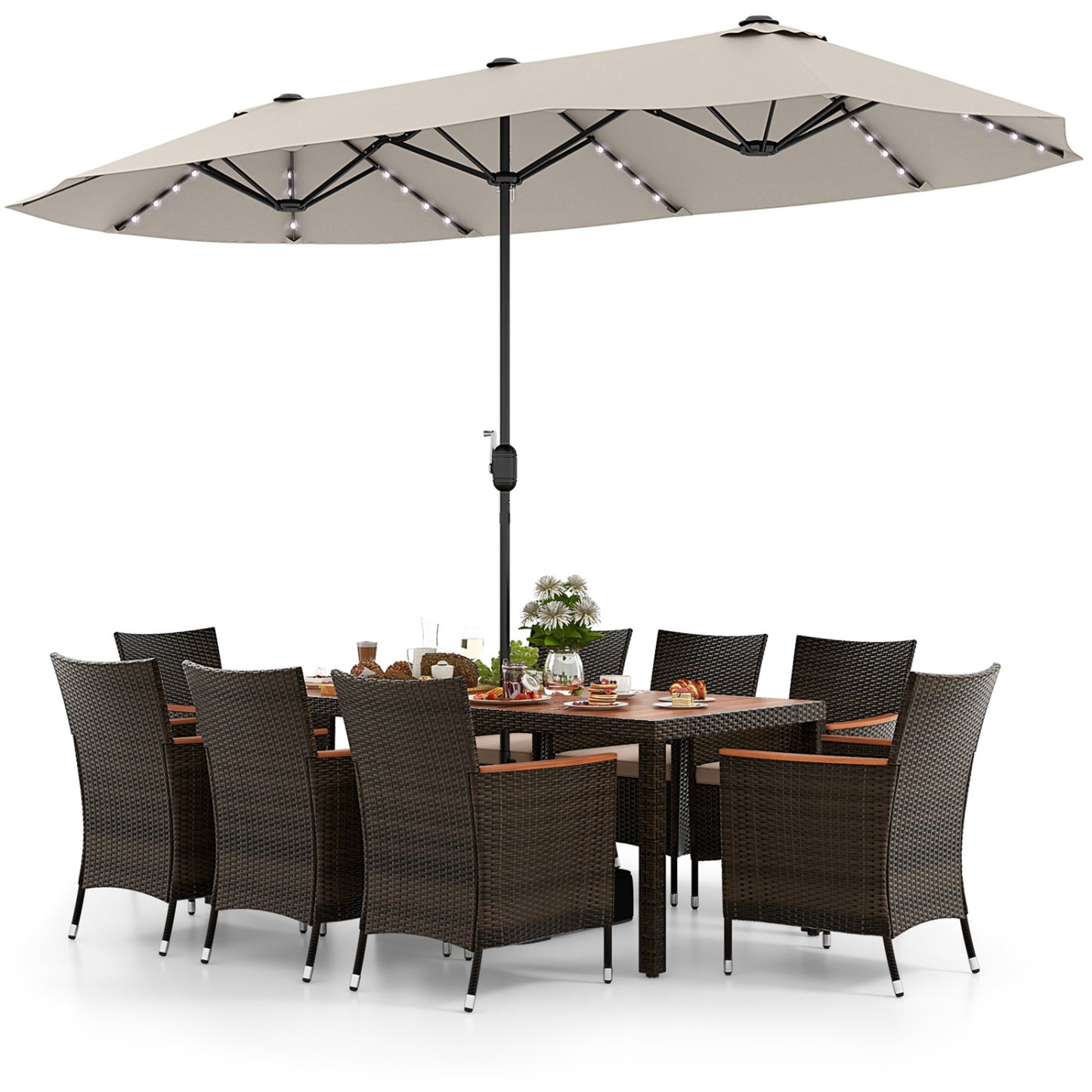11 Piece Patio Dining Set, 15 Ft Double-Sided Umbrella, Beige Patio Dining Sets at Gallery Canada