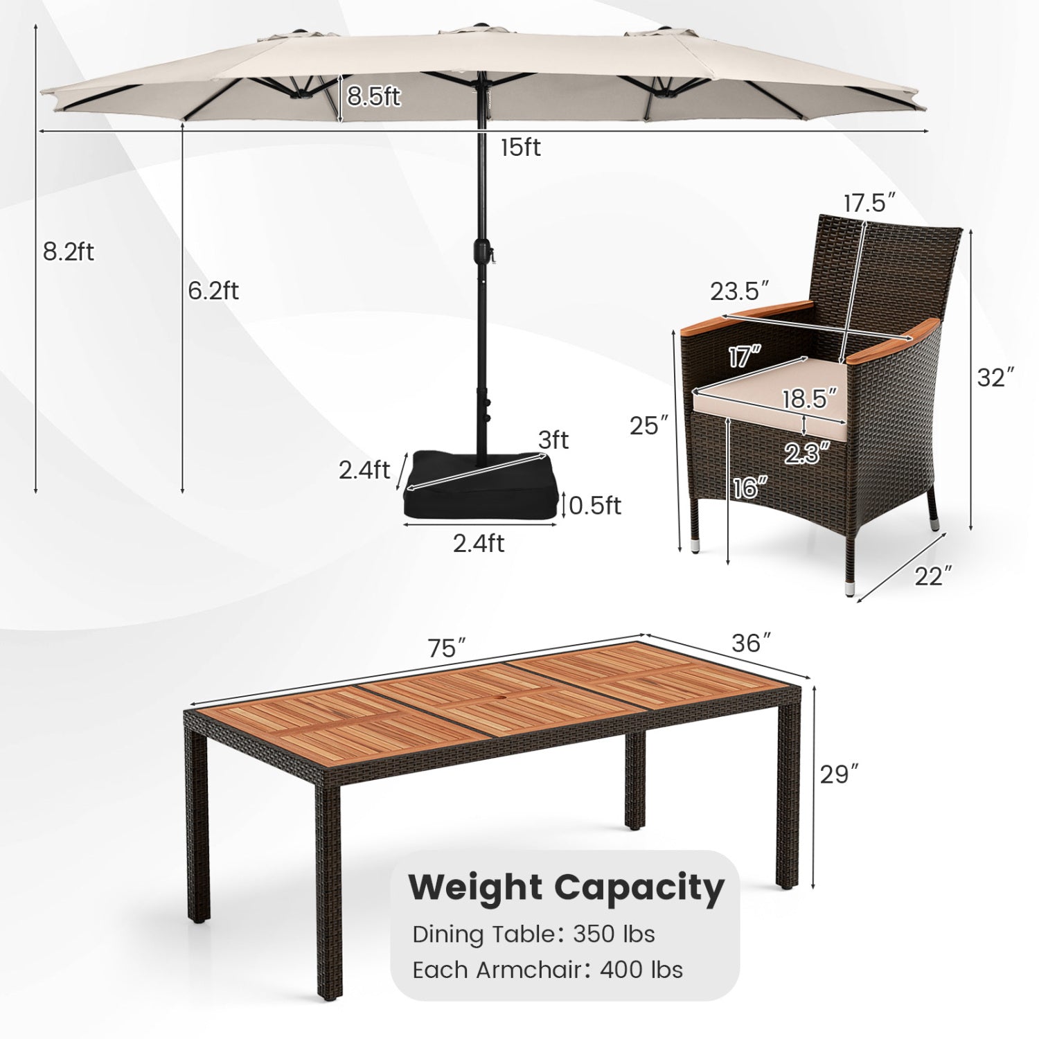 11 Piece Patio Dining Set, 15 Ft Double-Sided Umbrella, Beige Patio Dining Sets at Gallery Canada