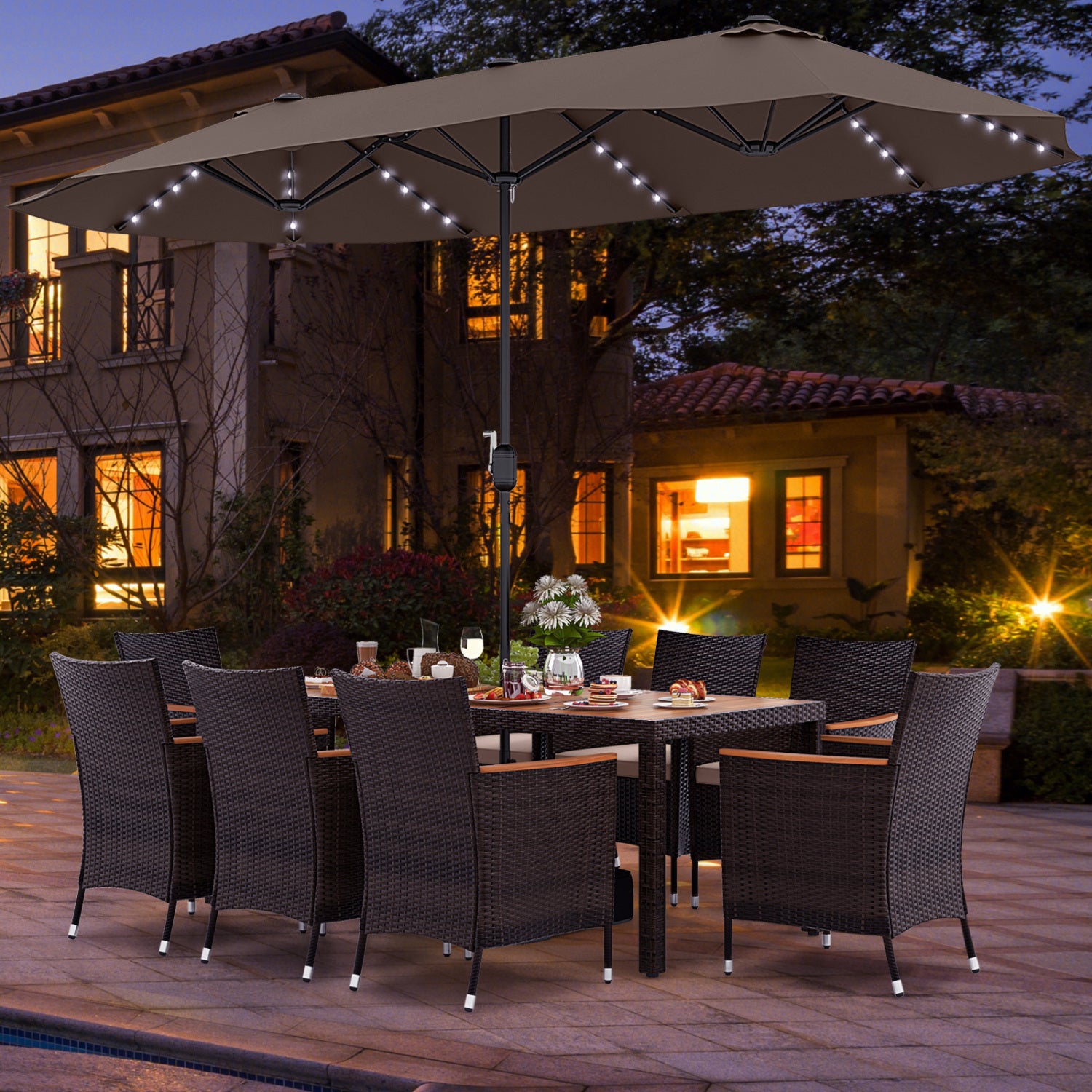 11 Piece Patio Dining Set, 15 Ft Double-Sided Umbrella With Base Patio Dining Sets at Gallery Canada