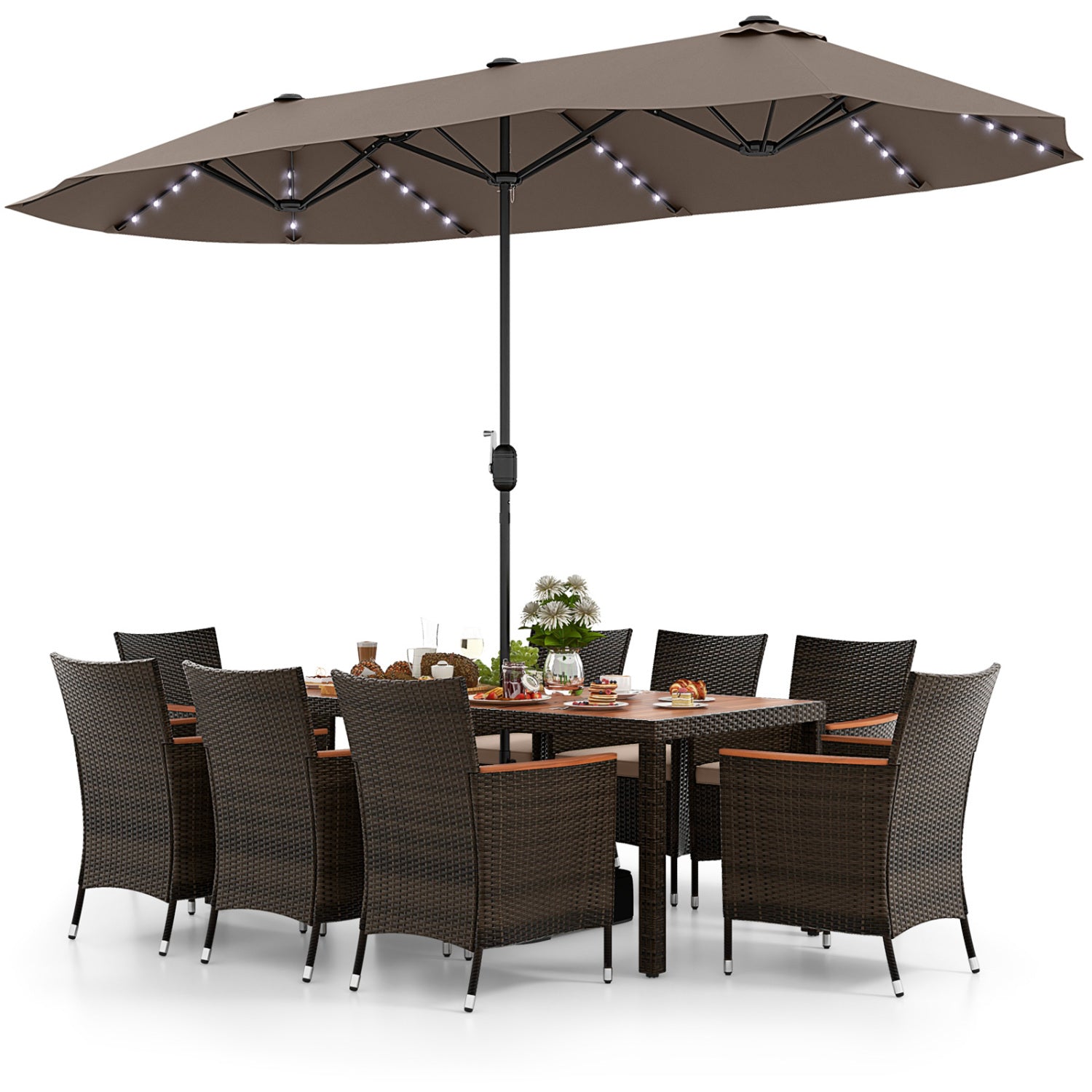 11 Piece Patio Dining Set, 15 Ft Double-Sided Umbrella With Base Patio Dining Sets at Gallery Canada