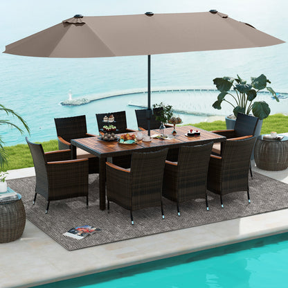 11 Piece Patio Dining Set, 15 Ft Double-Sided Umbrella With Base Patio Dining Sets at Gallery Canada