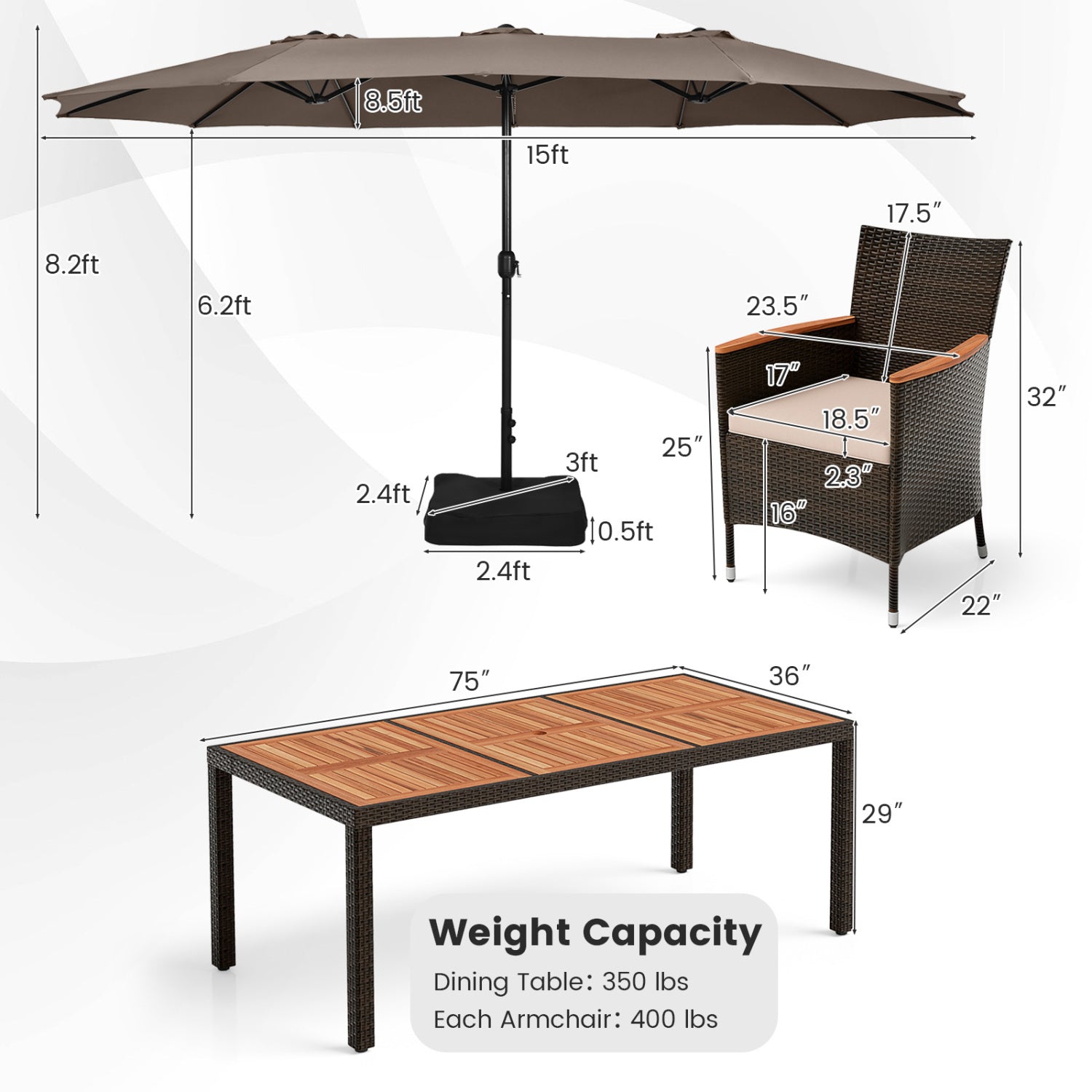 11 Piece Patio Dining Set, 15 Ft Double-Sided Umbrella With Base Patio Dining Sets at Gallery Canada