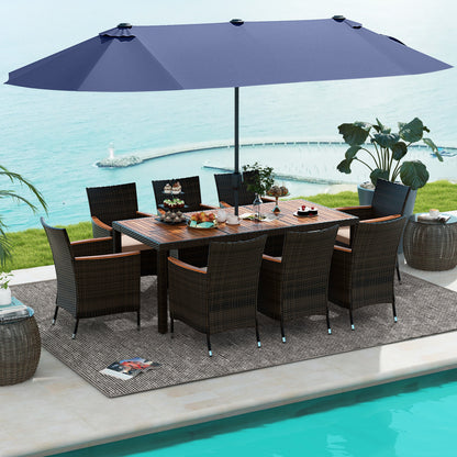 11 Piece Patio Dining Set, 15 Ft Double-Sided Umbrella, Navy Patio Dining Sets at Gallery Canada