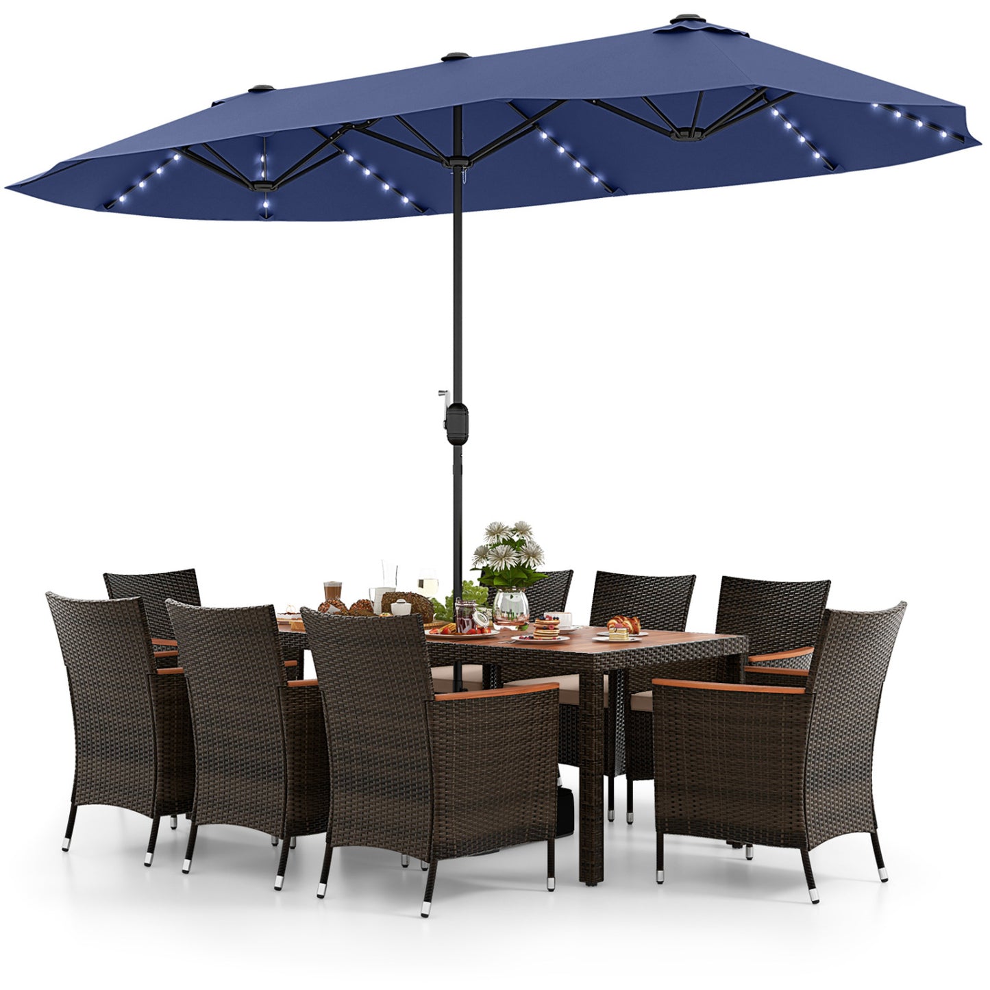 11 Piece Patio Dining Set, 15 Ft Double-Sided Umbrella, Navy Patio Dining Sets at Gallery Canada