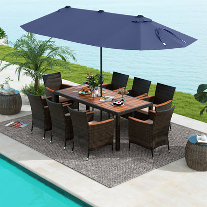 11 Piece Patio Dining Set, 15 Ft Double-Sided Umbrella, Navy Patio Dining Sets at Gallery Canada