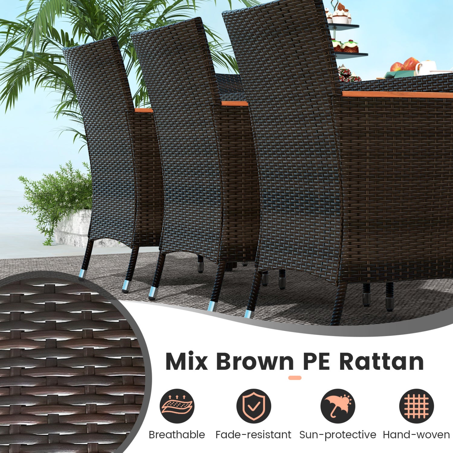 11 Piece Patio Dining Set, 15 Ft Double Sided Umbrella With Base, Orange Patio Dining Sets at Gallery Canada
